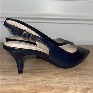 Alfani Blue Step N Flex “Bappsy” Sling Back” SZ 7 &‎ 2.5” Kitten Heel Pumps EUC